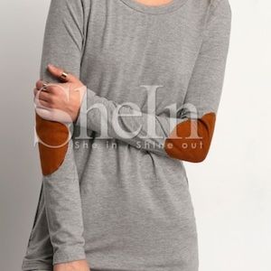 Gray, long sleeve T-shirt with elbow patches